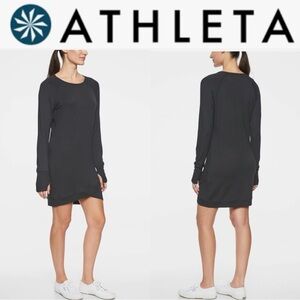 ATHLETA CRISS CROSS BLACK MODAL SPANDEX LONG SLEEVE THUMBHOLE SWEATSHIRT DRESS